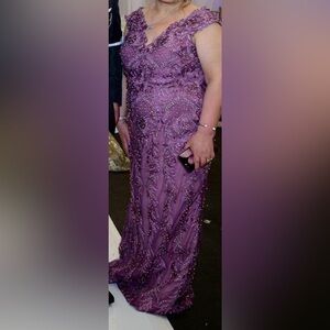 Elegant Purple Embellished Evening Gown